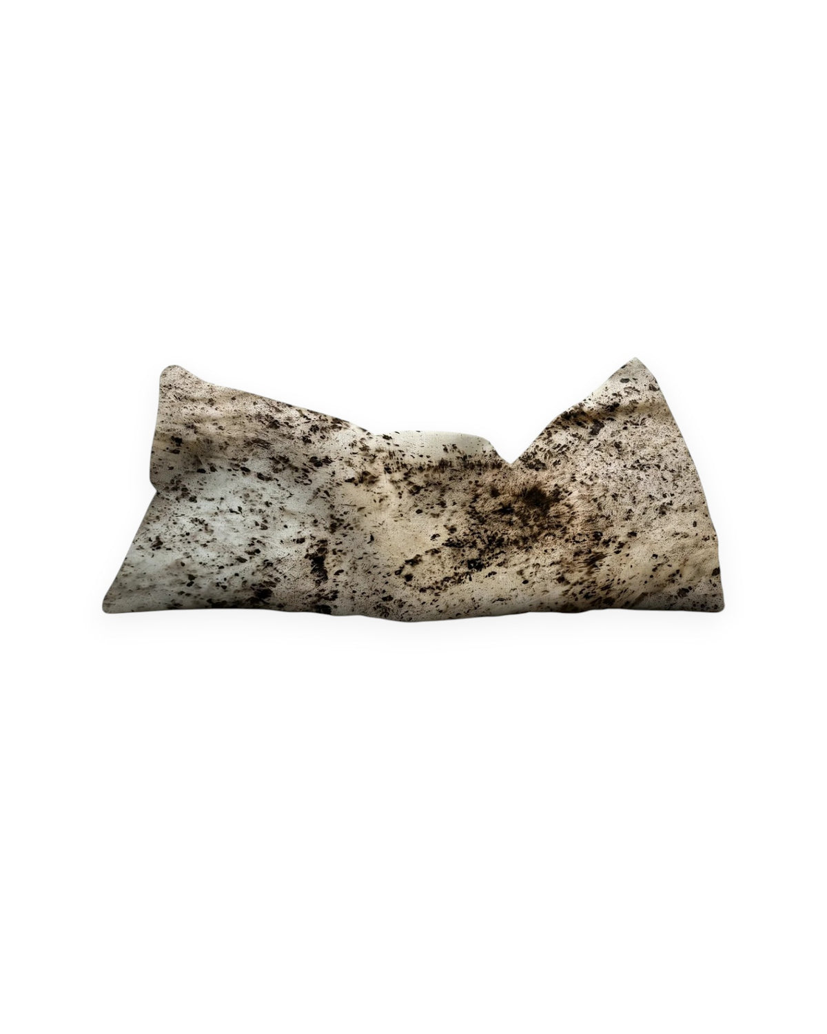 A rectangular weighted eye pillow in beige with dark brown abstract speckled patterns, shown on a plain white background.