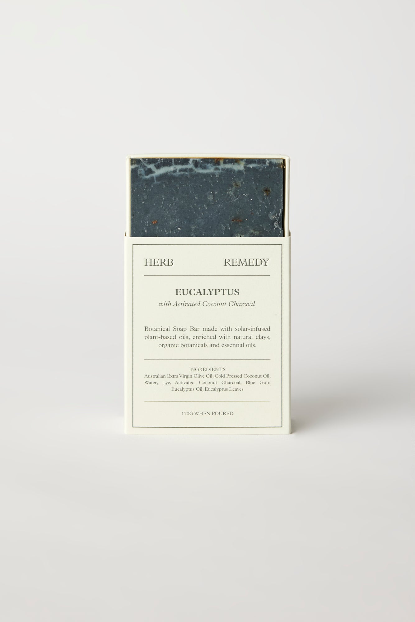 EUCALYPTUS WITH ACTIVATED COCONUT CHARCOAL SOAP BAR BY HERB REMEDY