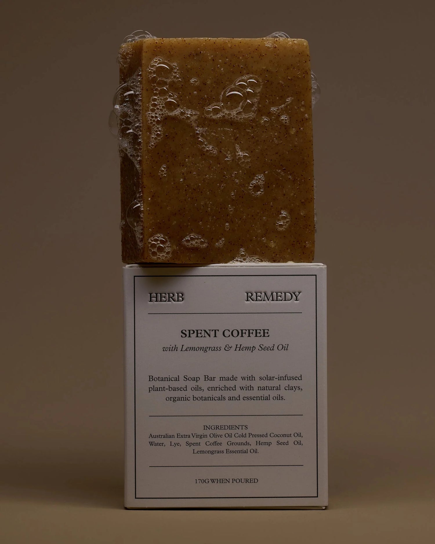 SPENT COFFEE WITH LEMONGRASS SOAP BAR BY HERB REMEDY