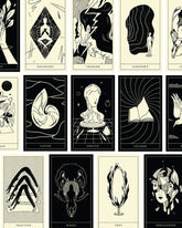 A selection of illustrated cards from the Poesis Oracle Card Deck. 