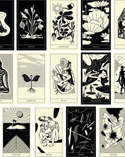 A selection of illustrated cards from the Poesis Oracle Card Deck. 