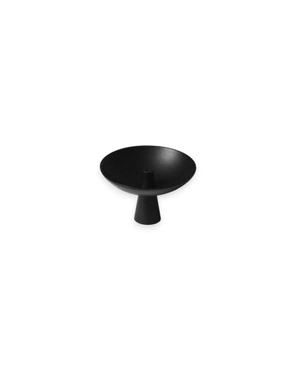 Small black satellite shaped incense holder, set against solid white background. 