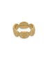 Gold ring with round faces side by side on a solid white background, the inscription shown on the inside back of the ring is the brand&
