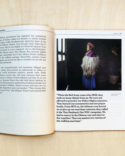 An inside spread of Double Blind magazine issue 5 featuring a story with photograph. 