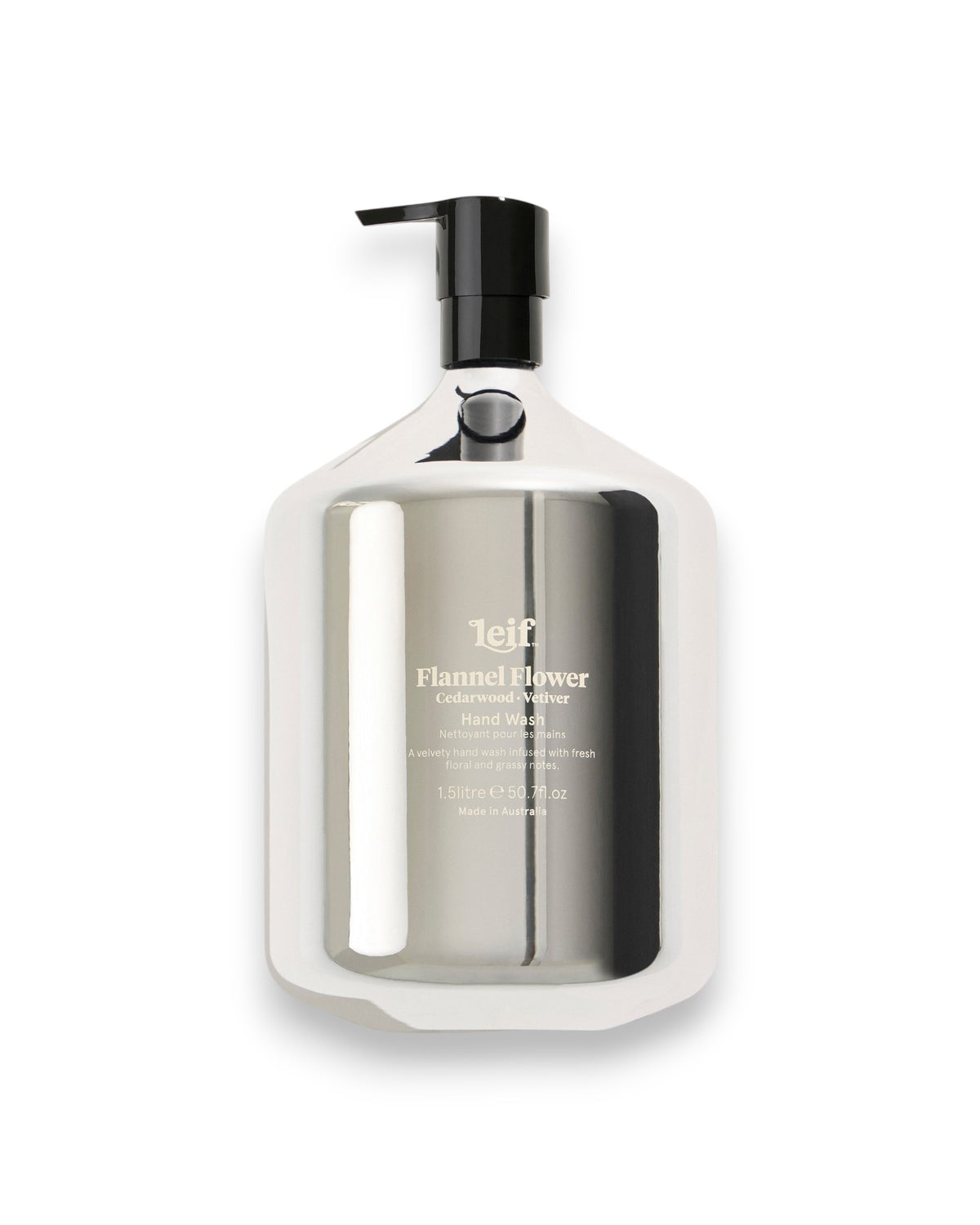 Silver metallic bottle labelled &