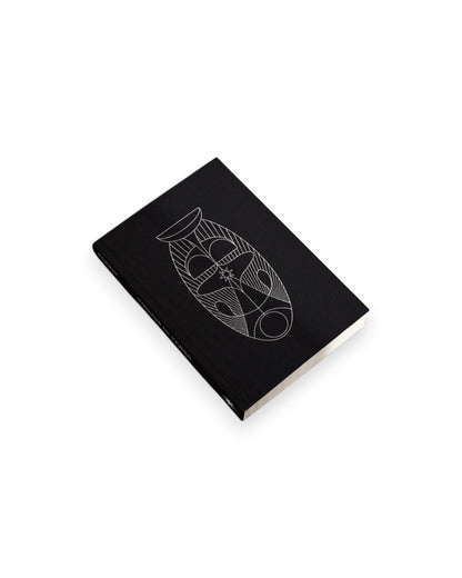 A copy of The Poesis Visions and Verses Guidebook, an all-black cover with a white geometric illustration, no text. Set on a solid white background. 
