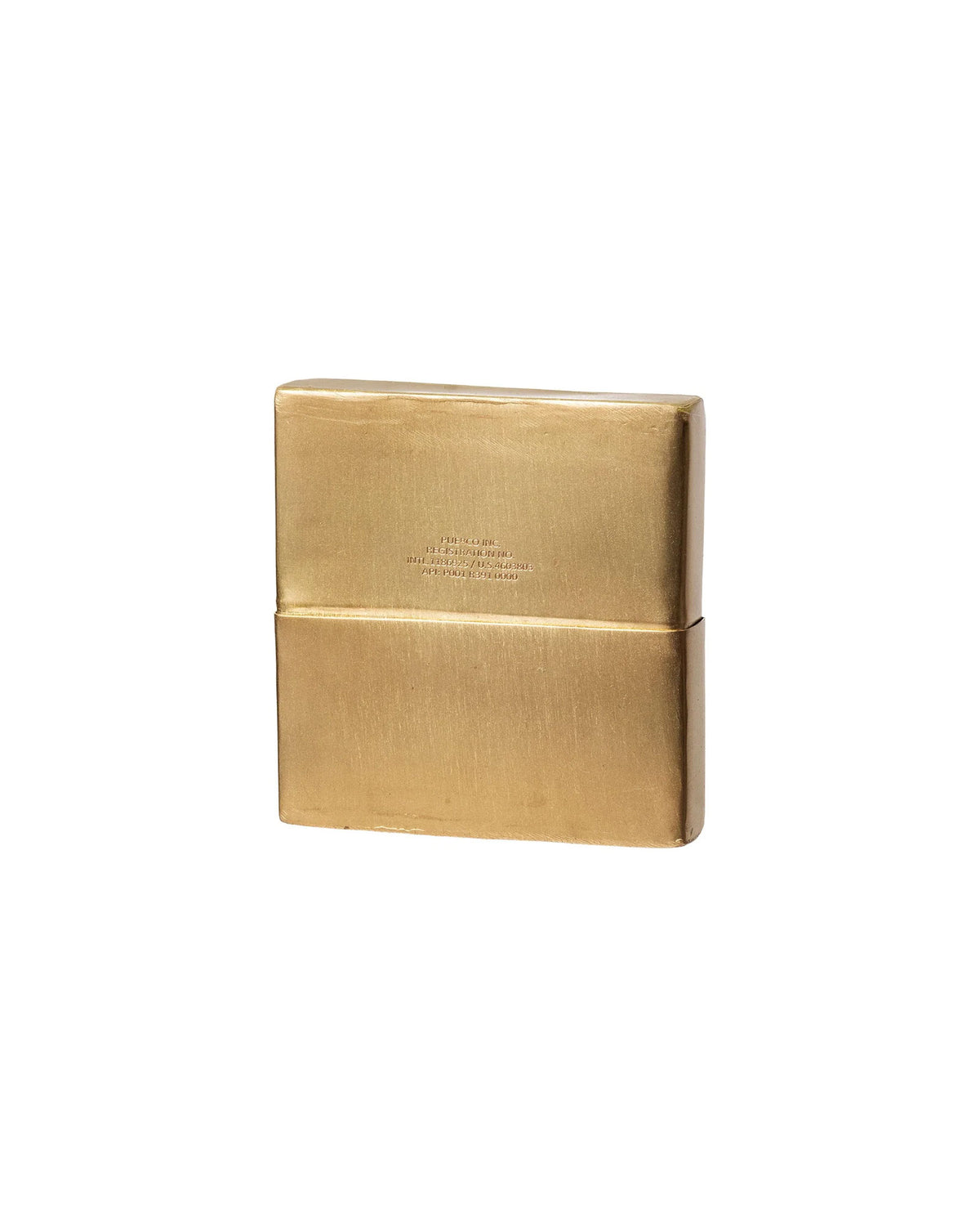 A rectangular brass box on white background. 