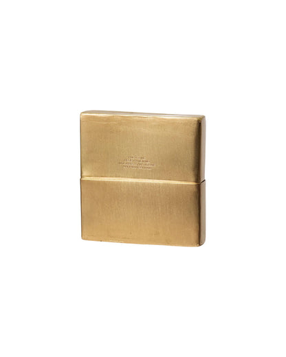 A rectangular brass box on white background. 