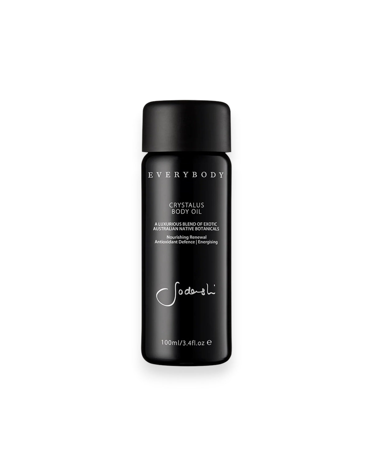 A black, cylindrical, glass bottle of Sodashis&