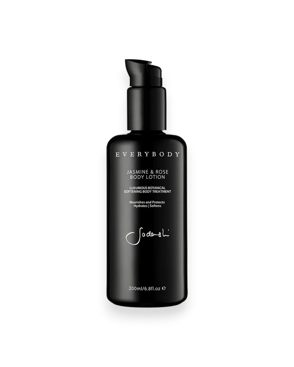 A black glass pump bottle of Sodashi&