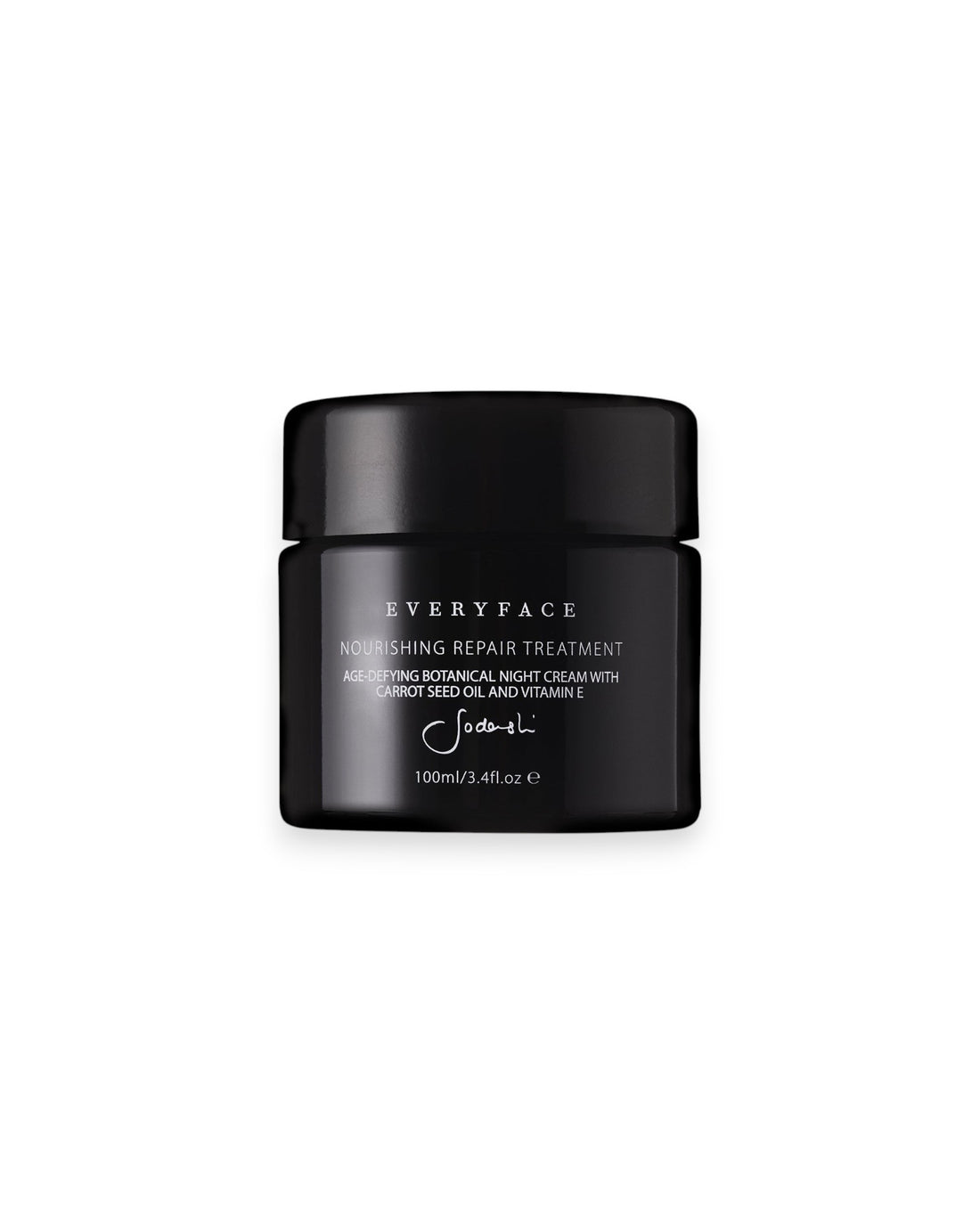 A black glass jar of Sodashi&