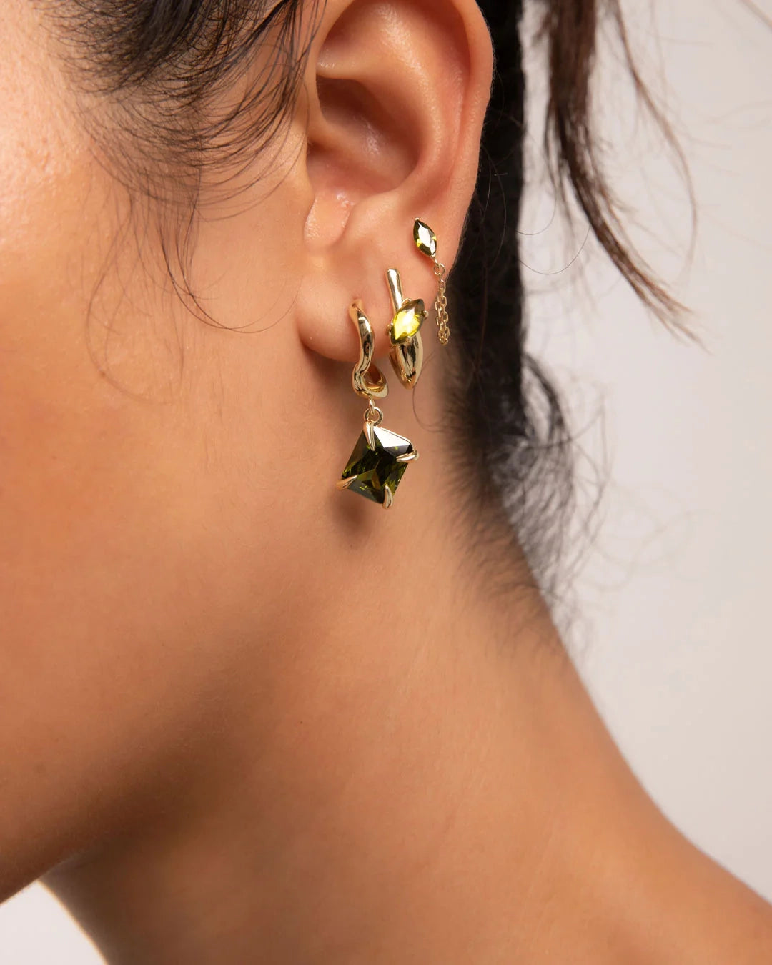 MARQUISE PERIDOT CHAIN STUDS BY F+H STUDIOS