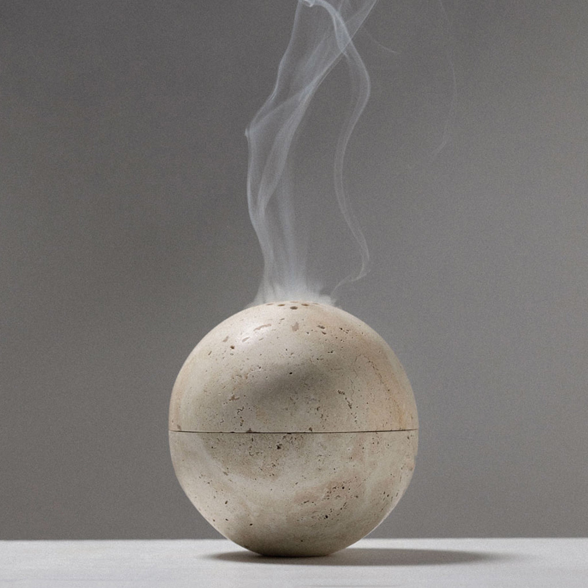 TRAVERTINE SPHERE INCENSE BURNER BY ADDITION STUDIO