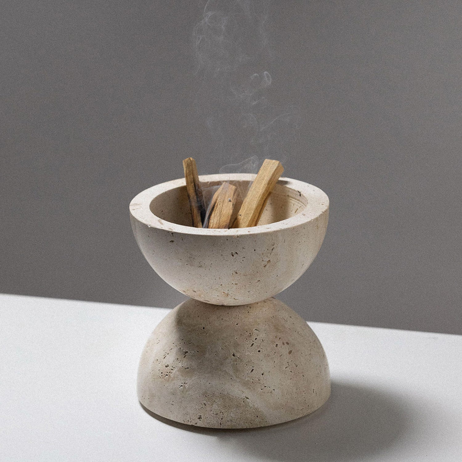 TRAVERTINE SPHERE INCENSE BURNER BY ADDITION STUDIO