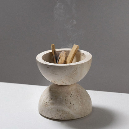TRAVERTINE SPHERE INCENSE BURNER BY ADDITION STUDIO