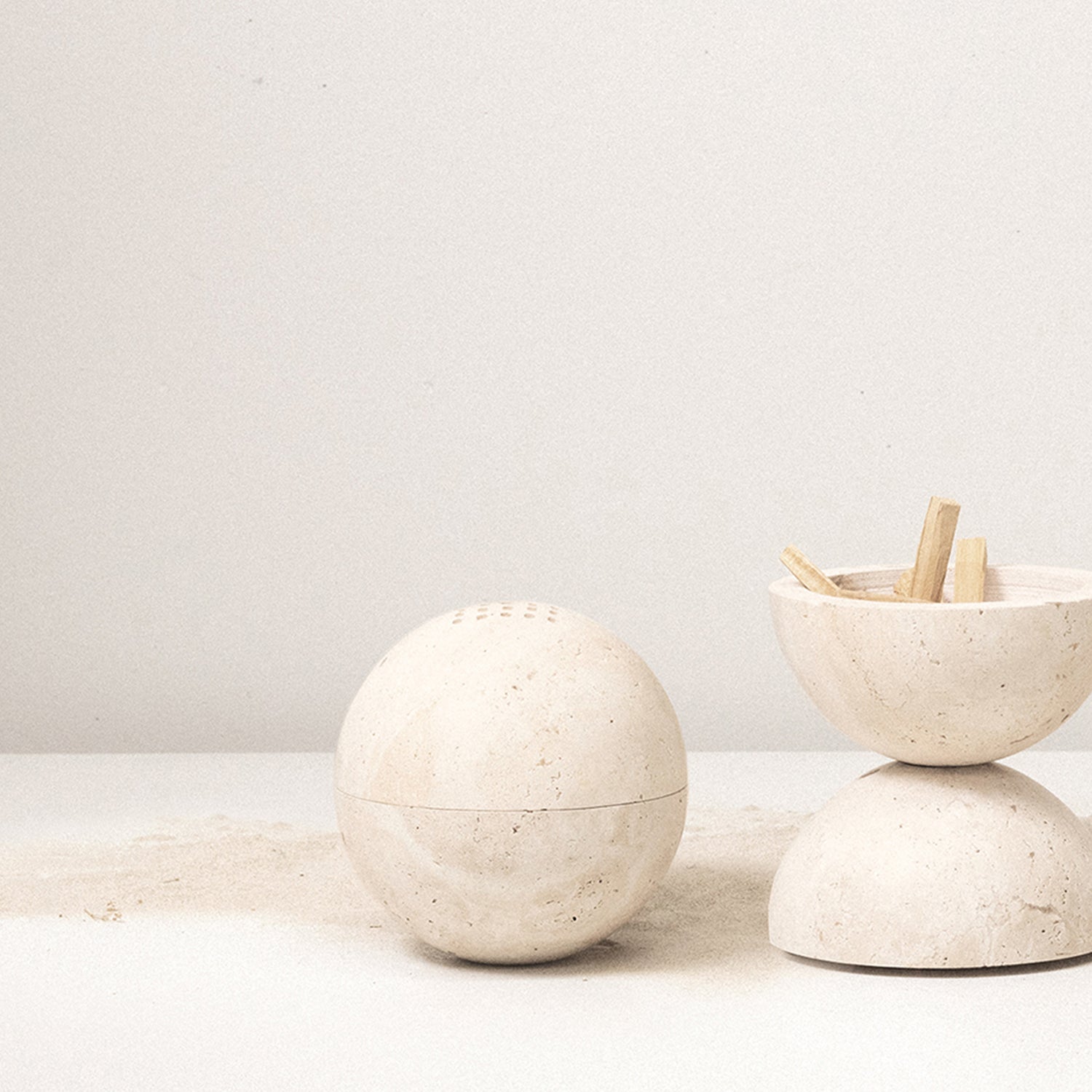 TRAVERTINE SPHERE INCENSE BURNER BY ADDITION STUDIO