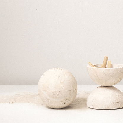 TRAVERTINE SPHERE INCENSE BURNER BY ADDITION STUDIO
